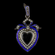 Antique Edwardian Blue Enamel Pearl Heart Locket Circa 1905