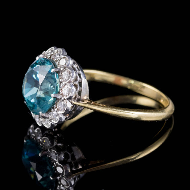 Antique Edwardian Blue Zircon Diamond Cluster Ring 18Ct Gold Platinum 3Ct Zircon Circa 1908