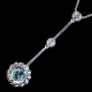 Antique Edwardian Blue Zircon Diamond Lavaliere Necklace Circa 1910