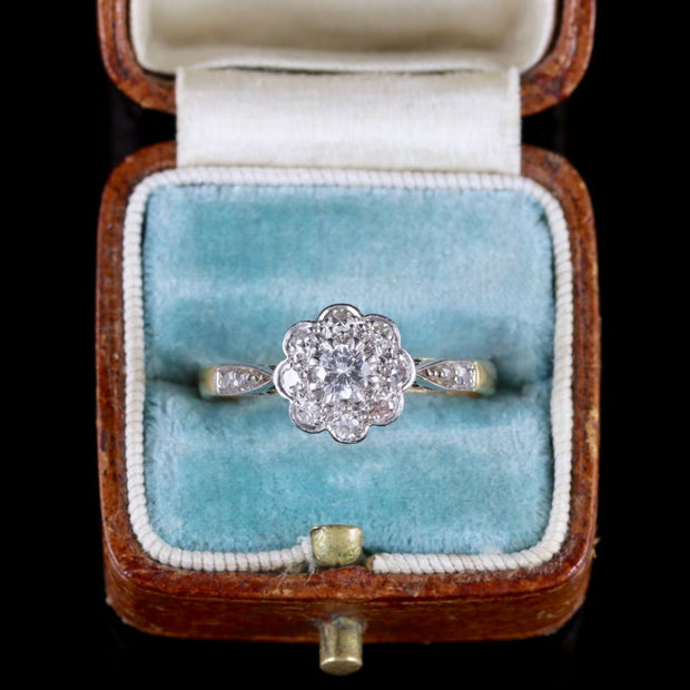 Antique Edwardian Diamond Cluster Ring Platinum 18Ct Gold Circa 1915