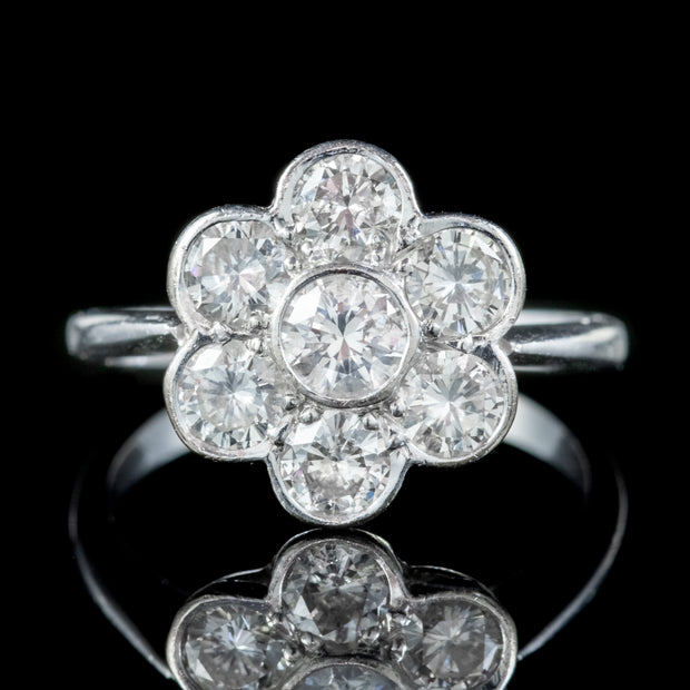 Antique Edwardian Diamond Daisy Cluster Ring Platinum 2Ct Of Diamond Circa 1910