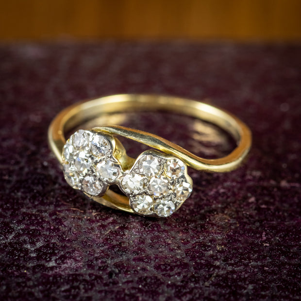 Antique Edwardian Diamond Flower Cluster Ring 18Ct Gold Circa 1910