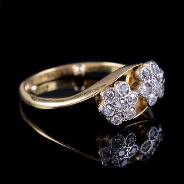 Antique Edwardian Diamond Flower Toi Et Moi Twist Ring 0.45ct Of Diamond