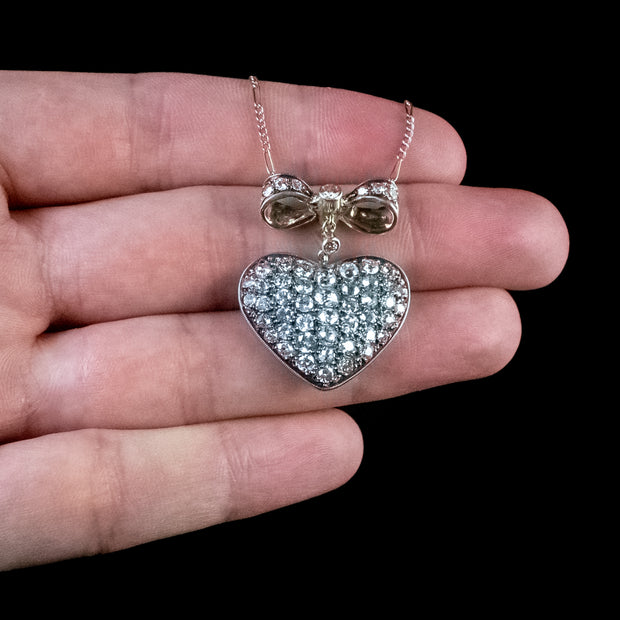 Antique Edwardian Diamond Heart Pendant Necklace 3Ct Old Cut Diamonds Circa 1910