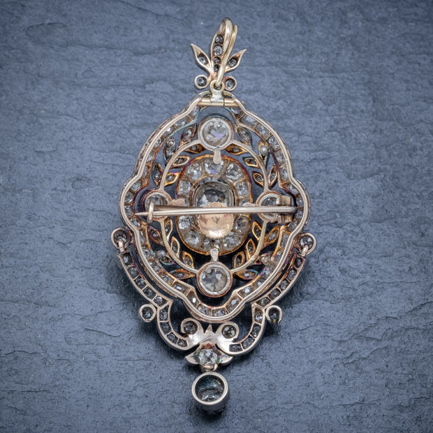 Antique Edwardian Diamond Pendant Brooch 8.35Ct Of Diamonds 18Ct Gold Circa 1905