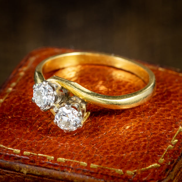 Antique Edwardian Double Diamond Twist Engagement Ring 18Ct Gold Circa 1910
