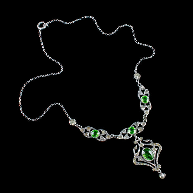 Antique Edwardian Green White Paste Necklace Circa 1905
