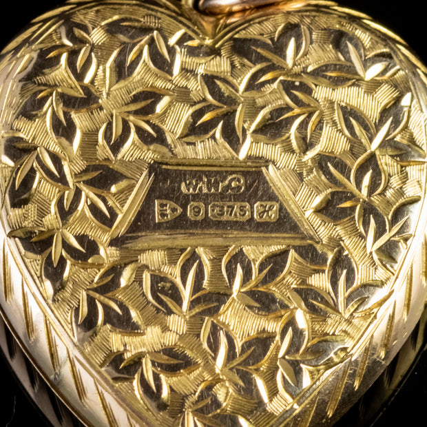 Antique Edwardian Ivy Heart Locket 9Ct Gold Dated Chester 1908