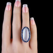 Antique Edwardian Moonstone Sapphire Ring 18Ct White Gold Silver Circa 1915