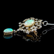 Antique Edwardian Opal Diamond Pendant Necklace Platinum 18ct Gold 2.50ct Of Diamond Circa 1905