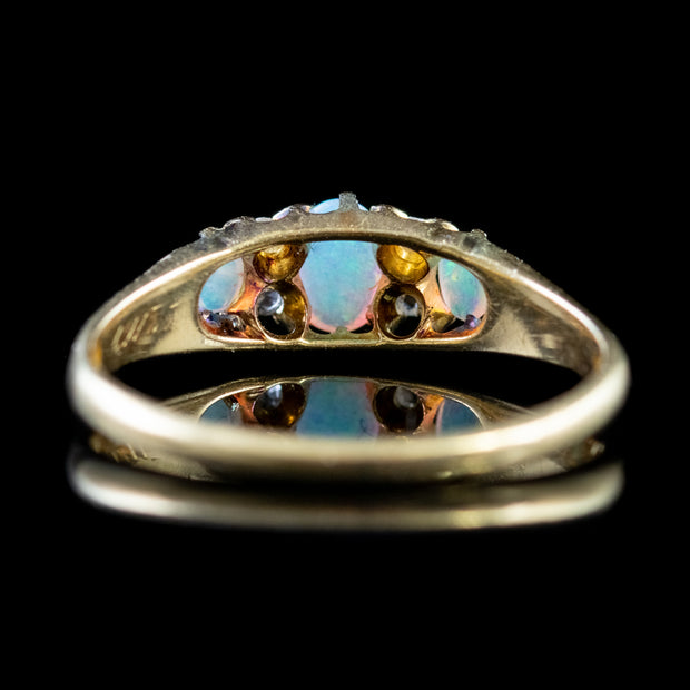 Antique Edwardian Opal Diamond Ring 18Ct Gold Circa 1910