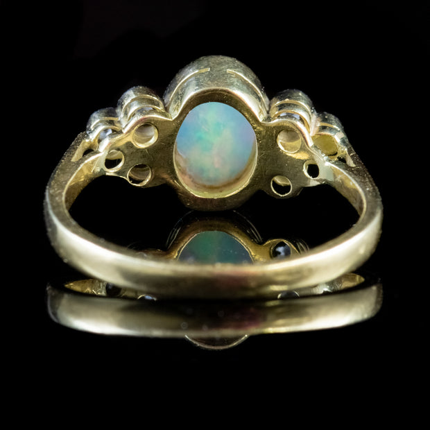 Antique Edwardian Opal Diamond Ring 18Ct Gold Circa 1905