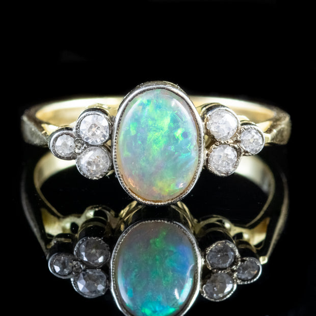 Antique Edwardian Opal Diamond Ring 18Ct Gold Circa 1905