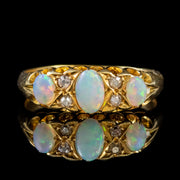 Antique Edwardian Opal Diamond Ring 18Ct Gold Dated 1915
