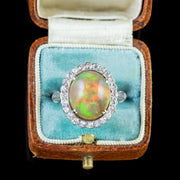 Antique Edwardian Opal Diamond Ring Platinum 6Ct Natural Opal Circa 1910