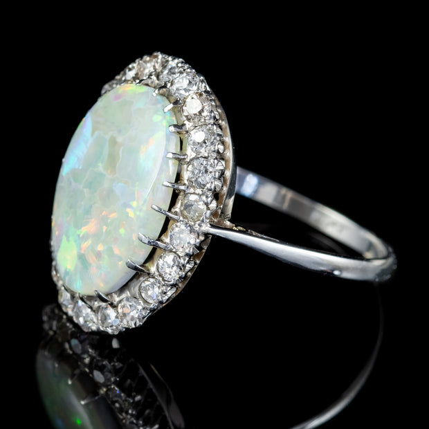 Antique Edwardian Opal Diamond Ring Platinum 7Ct Opal 1.76Ct Of Diamond Circa 1910