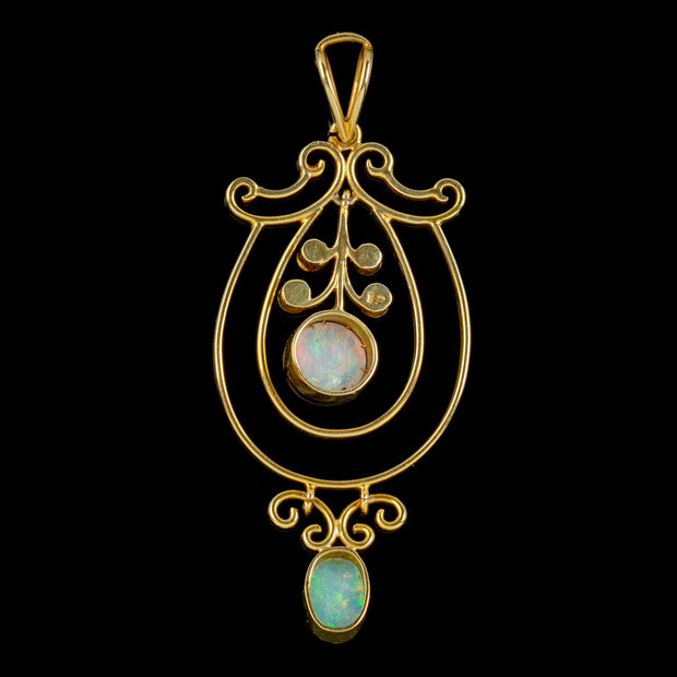 Antique Edwardian Opal Pearl Pendant 15Ct Gold Circa 1910