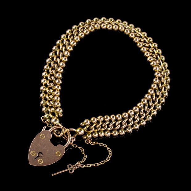 Antique Edwardian Padlock And Key Bracelet 9Ct Gold Lewis Brothers Dated 1903