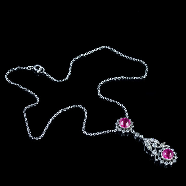 Antique Edwardian Pink Paste Lavaliere Necklace Silver