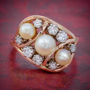 Antique Edwardian Pearl Diamond Cluster Ring 18Ct Gold Circa 1910