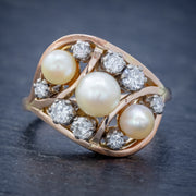 Antique Edwardian Pearl Diamond Cluster Ring 18Ct Gold Circa 1910