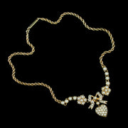 Antique Edwardian Pearl Heart Necklace Silver 15Ct Gold Circa 1910
