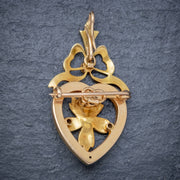 Antique Edwardian Pearl Heart Pendant Brooch 15Ct Gold Blue Enamel Circa 1905 Boxed