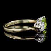 Antique Edwardian Peridot Diamond Trilogy Ring Platinum 18Ct Gold Circa 1915