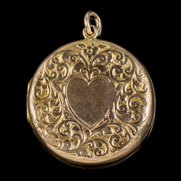 Antique Edwardian Round 9Ct Gold Heart Locket Dated 1908