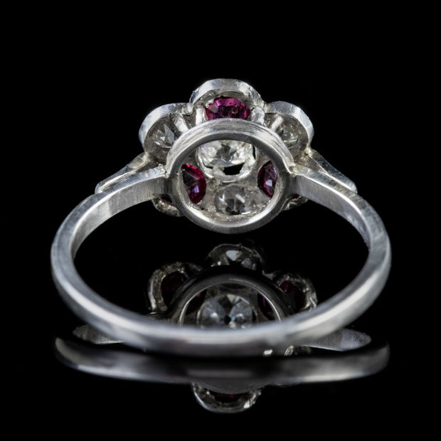 Antique Edwardian Ruby Diamond Cluster Ring Platinum Circa 1915