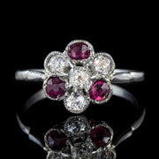 Antique Edwardian Ruby Diamond Cluster Ring Platinum Circa 1915