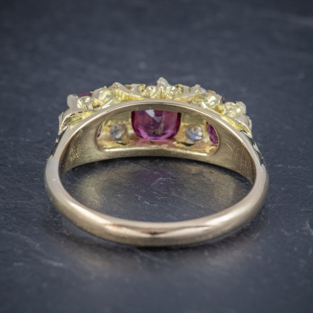 Antique Edwardian Ruby Diamond Ring 18Ct Gold 1.45Ct Rubies Dated 1915