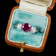 Antique Edwardian Ruby Diamond Trilogy Ring Platinum Circa 1910