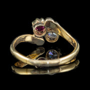 Antique Edwardian Ruby Diamond Twist Ring 18Ct Gold Dated 1916