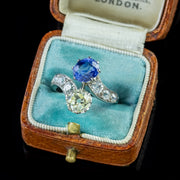 Antique Edwardian Sapphire Fancy Champagne Diamond Twist Ring Platinum Circa 1915
