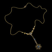 Antique Edwardian Sapphire Pearl Lavaliere Necklace 15ct Gold Boxed Edward And Sons Circa 1915