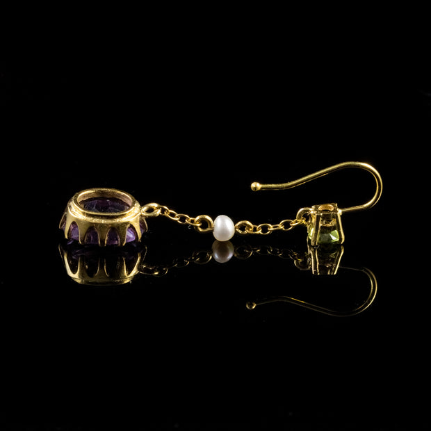 Antique Edwardian Suffragette Dangle Earrings 9Ct Gold Circa 1915