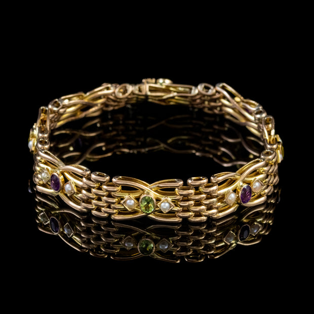 Antique Edwardian Suffragette Gate Bracelet 15Ct Gold Circa 1910