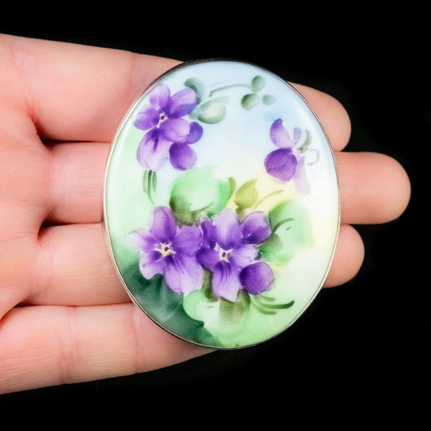 Antique Edwardian Suffragette Hand Painted Brooch Silver Circa 1910