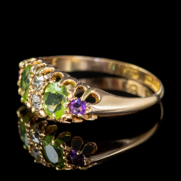 Antique Edwardian Suffragette Ring 18Ct Gold Amethyst Diamond Peridot Dated 1907