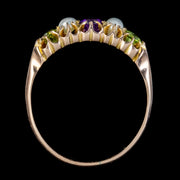 Antique Edwardian Suffragette Ring Amethyst Peridot Pearl 18Ct Gold Circa 1910