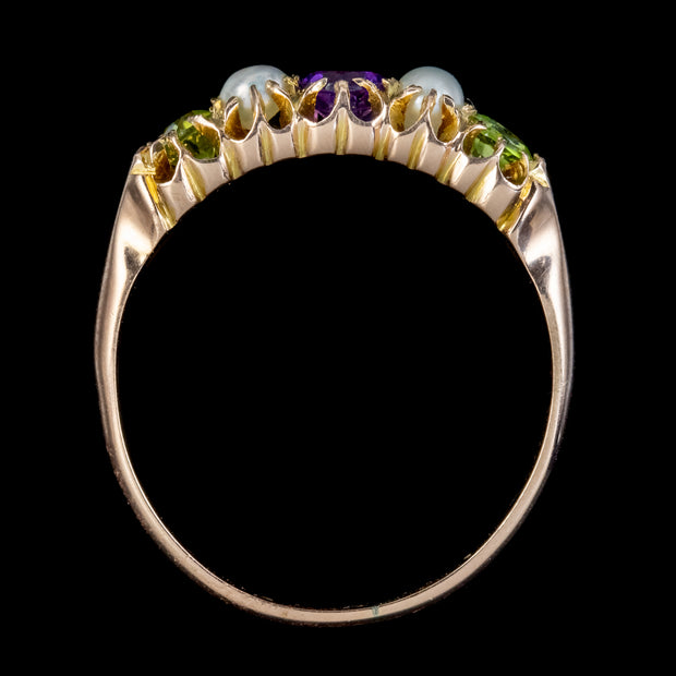 Antique Edwardian Suffragette Ring Amethyst Peridot Pearl 18Ct Gold Circa 1910