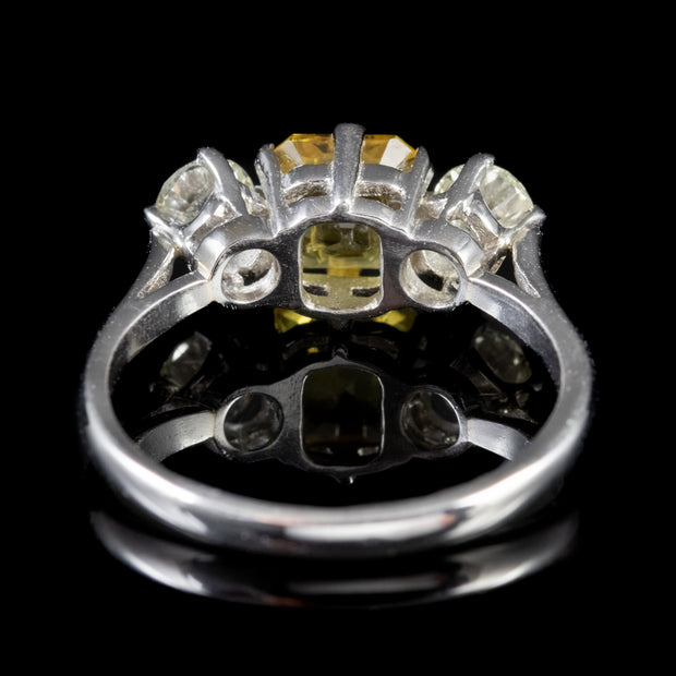 Art Deco Style Yellow Sapphire Diamond Trilogy Ring Platinum 1.45ct Sapphire