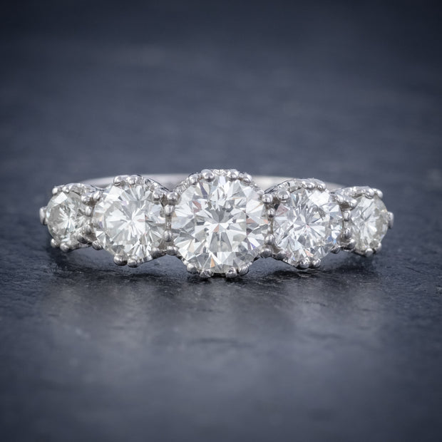 Vintage Five Stone Diamond Ring 18Ct White Gold 2Ct Diamond Circa 1920