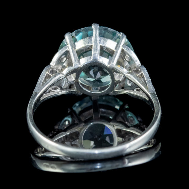Antique French Blue Zircon Diamond Ring Platinum 18Ct Gold 6.80Ct Zircon Circa 1920