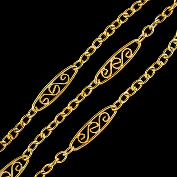 Antique Victorian French Sautoir Chain Silver 18Ct Gold Gilt Circa 1900