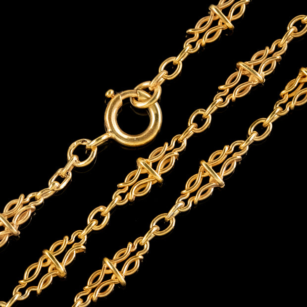 Antique French Long Sautoir Chain Silver 18Ct Gold Gilt Circa 1900