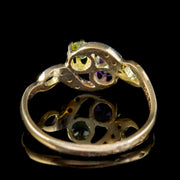 Antique French Suffragette Twist Ring 18Ct Gold Amethyst Diamond Peridot Circa 1915