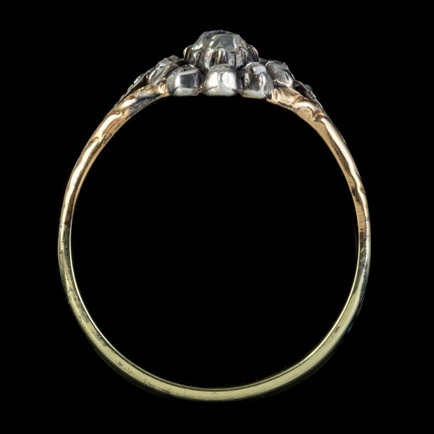 Antique Georgian 0.70Ct Rose Cut Diamond Cluster Ring 18Ct Gold Silver Circa 1800