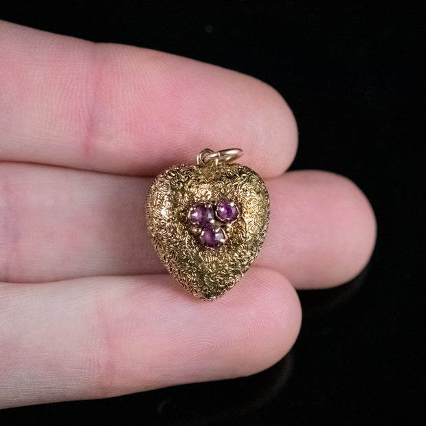Antique Georgian Amethyst Heart Pendant 18Ct Gold Circa 1800